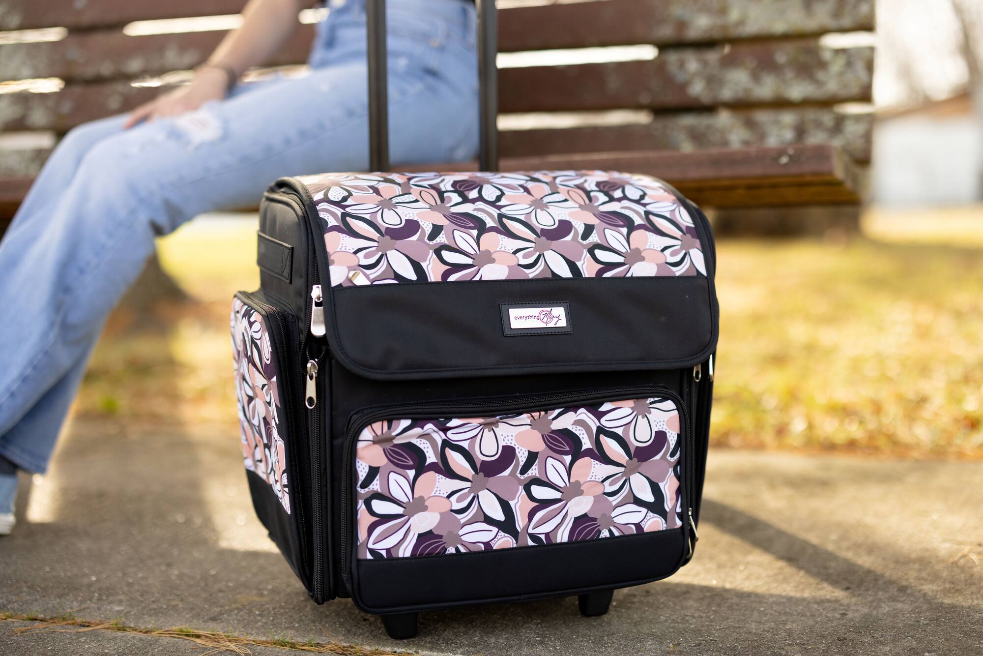 Everything Mary Floral Deluxe Collapsible Rolling Craft Bag
